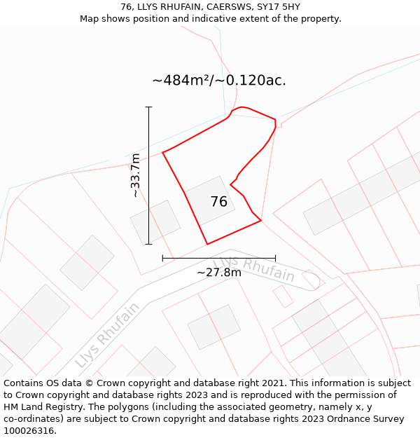 76, LLYS RHUFAIN, CAERSWS, SY17 5HY: Plot and title map