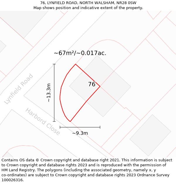 76, LYNFIELD ROAD, NORTH WALSHAM, NR28 0SW: Plot and title map