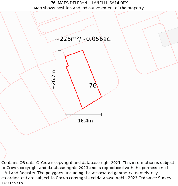 76, MAES DELFRYN, LLANELLI, SA14 9PX: Plot and title map