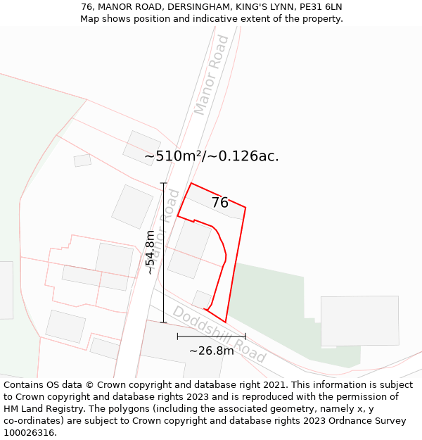 76, MANOR ROAD, DERSINGHAM, KING'S LYNN, PE31 6LN: Plot and title map