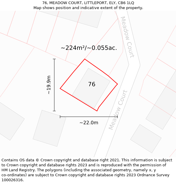 76, MEADOW COURT, LITTLEPORT, ELY, CB6 1LQ: Plot and title map