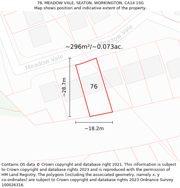 76, MEADOW VALE, SEATON, WORKINGTON, CA14 1SG: Plot and title map