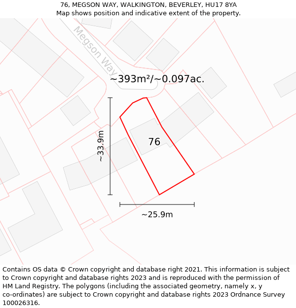 76, MEGSON WAY, WALKINGTON, BEVERLEY, HU17 8YA: Plot and title map