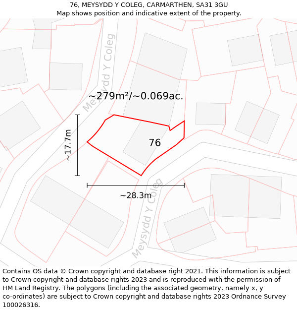 76, MEYSYDD Y COLEG, CARMARTHEN, SA31 3GU: Plot and title map