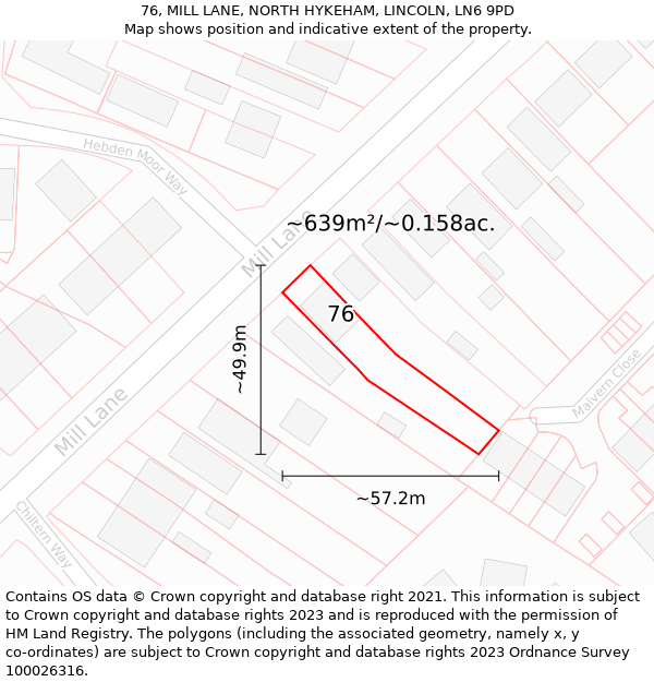 76, MILL LANE, NORTH HYKEHAM, LINCOLN, LN6 9PD: Plot and title map