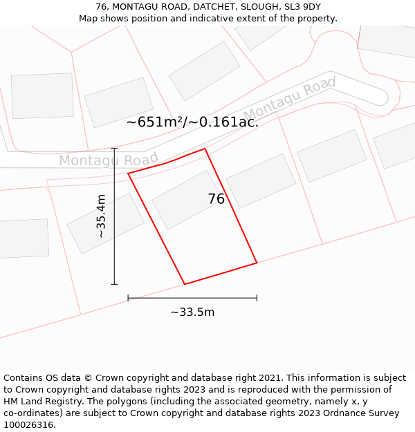 76, MONTAGU ROAD, DATCHET, SLOUGH, SL3 9DY: Plot and title map