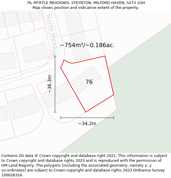 76, MYRTLE MEADOWS, STEYNTON, MILFORD HAVEN, SA73 1GH: Plot and title map