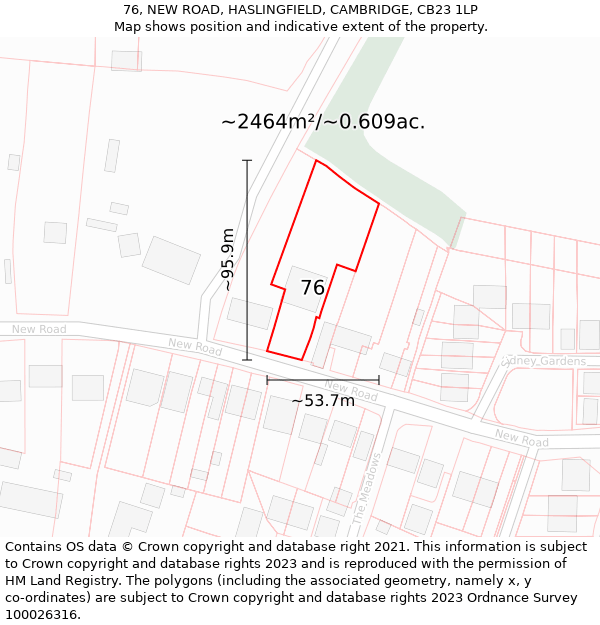 76, NEW ROAD, HASLINGFIELD, CAMBRIDGE, CB23 1LP: Plot and title map