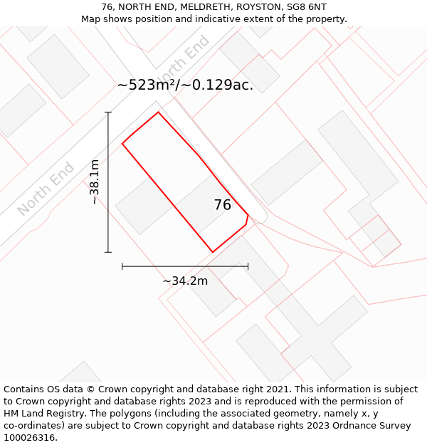 76, NORTH END, MELDRETH, ROYSTON, SG8 6NT: Plot and title map