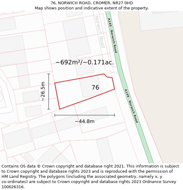 76, NORWICH ROAD, CROMER, NR27 0HD: Plot and title map