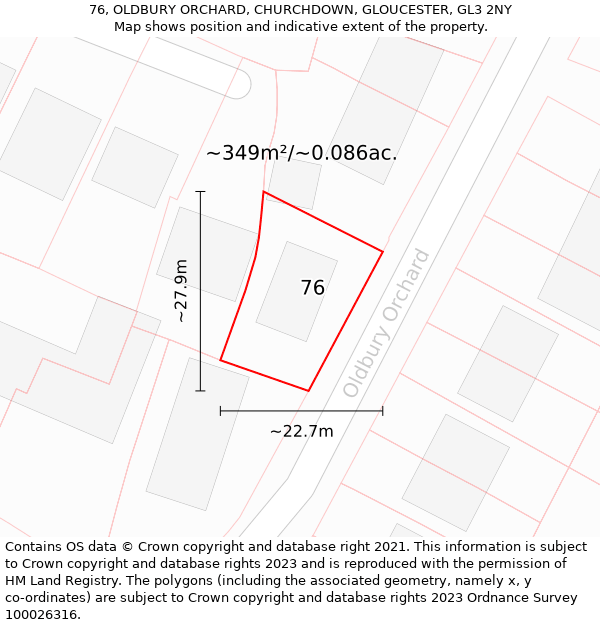 76, OLDBURY ORCHARD, CHURCHDOWN, GLOUCESTER, GL3 2NY: Plot and title map