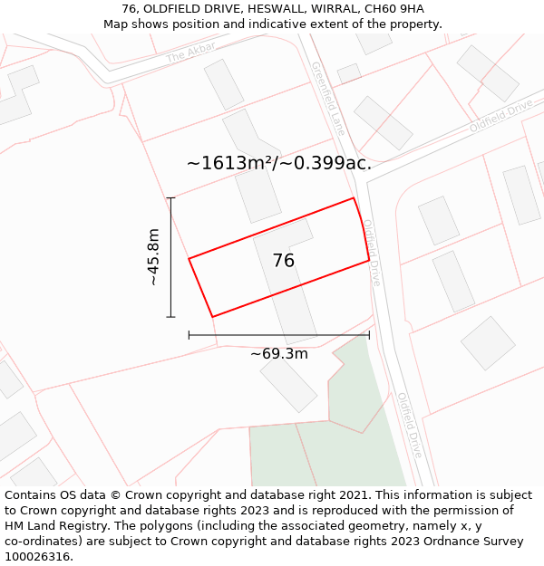 76, OLDFIELD DRIVE, HESWALL, WIRRAL, CH60 9HA: Plot and title map