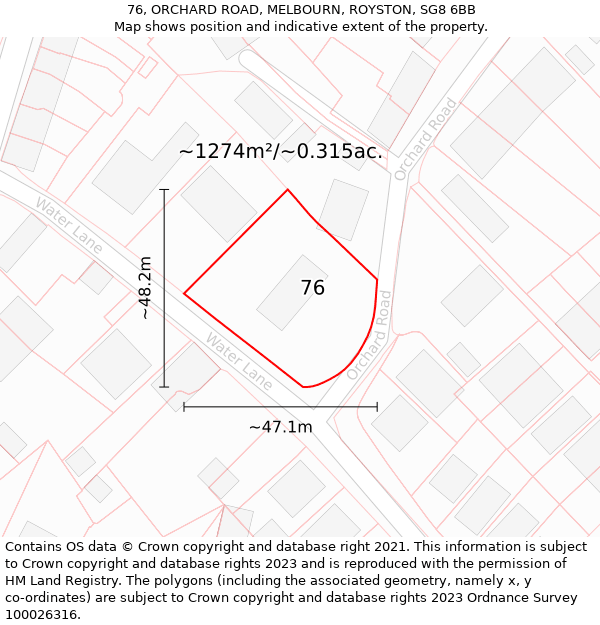 76, ORCHARD ROAD, MELBOURN, ROYSTON, SG8 6BB: Plot and title map