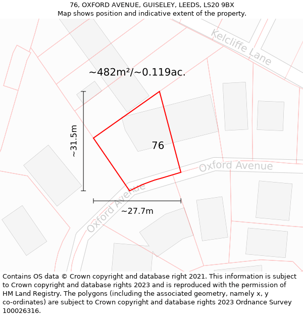 76, OXFORD AVENUE, GUISELEY, LEEDS, LS20 9BX: Plot and title map