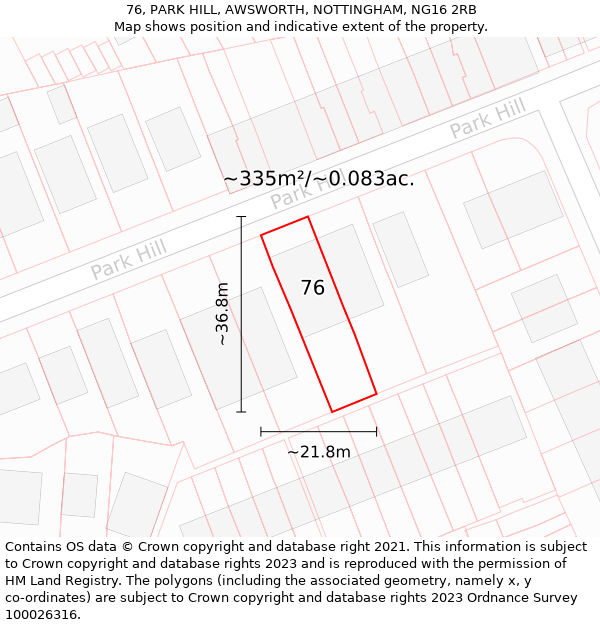 76, PARK HILL, AWSWORTH, NOTTINGHAM, NG16 2RB: Plot and title map
