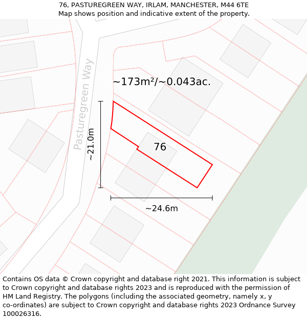 76, PASTUREGREEN WAY, IRLAM, MANCHESTER, M44 6TE: Plot and title map