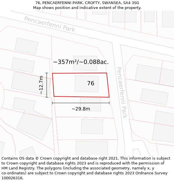 76, PENCAERFENNI PARK, CROFTY, SWANSEA, SA4 3SG: Plot and title map