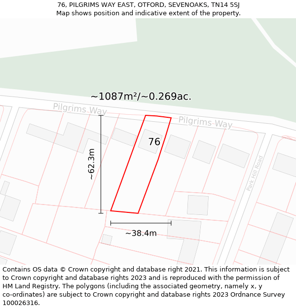 76, PILGRIMS WAY EAST, OTFORD, SEVENOAKS, TN14 5SJ: Plot and title map