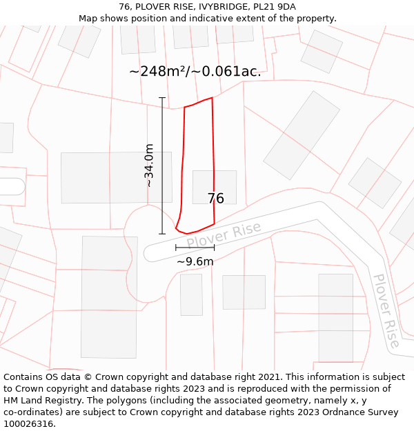 76, PLOVER RISE, IVYBRIDGE, PL21 9DA: Plot and title map