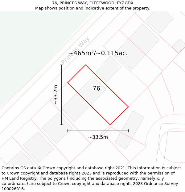 76, PRINCES WAY, FLEETWOOD, FY7 8DX: Plot and title map