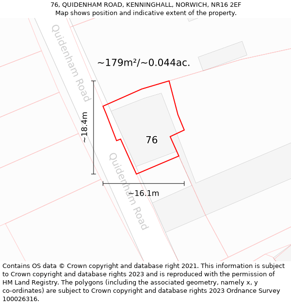 76, QUIDENHAM ROAD, KENNINGHALL, NORWICH, NR16 2EF: Plot and title map