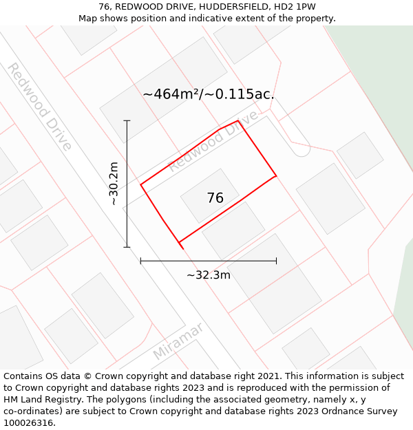 76, REDWOOD DRIVE, HUDDERSFIELD, HD2 1PW: Plot and title map