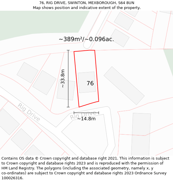 76, RIG DRIVE, SWINTON, MEXBOROUGH, S64 8UN: Plot and title map