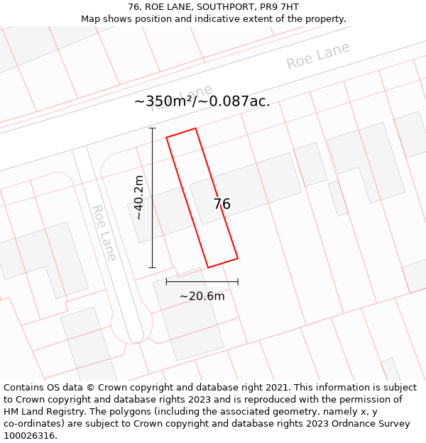 76, ROE LANE, SOUTHPORT, PR9 7HT: Plot and title map