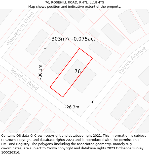 76, ROSEHILL ROAD, RHYL, LL18 4TS: Plot and title map