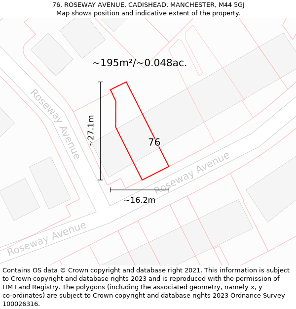 76, ROSEWAY AVENUE, CADISHEAD, MANCHESTER, M44 5GJ: Plot and title map