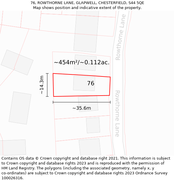 76, ROWTHORNE LANE, GLAPWELL, CHESTERFIELD, S44 5QE: Plot and title map