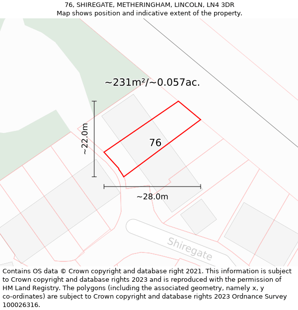 76, SHIREGATE, METHERINGHAM, LINCOLN, LN4 3DR: Plot and title map