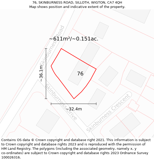 76, SKINBURNESS ROAD, SILLOTH, WIGTON, CA7 4QH: Plot and title map