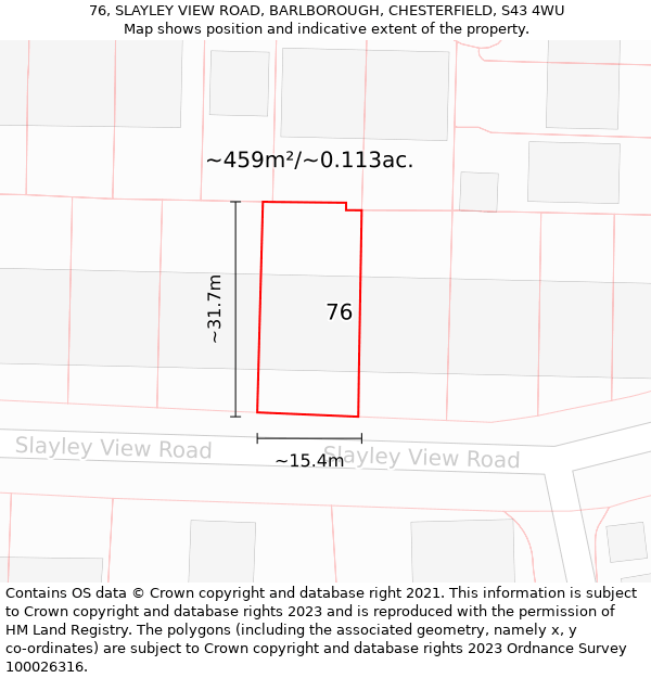 76, SLAYLEY VIEW ROAD, BARLBOROUGH, CHESTERFIELD, S43 4WU: Plot and title map