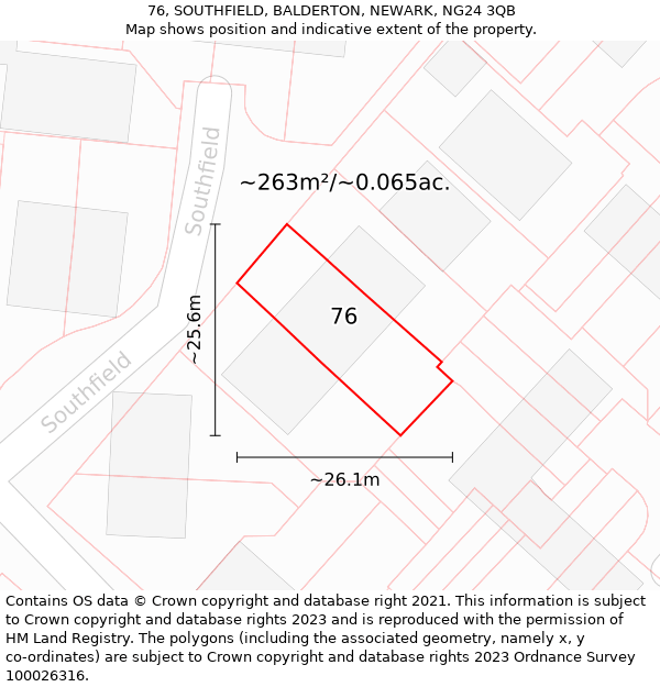 76, SOUTHFIELD, BALDERTON, NEWARK, NG24 3QB: Plot and title map