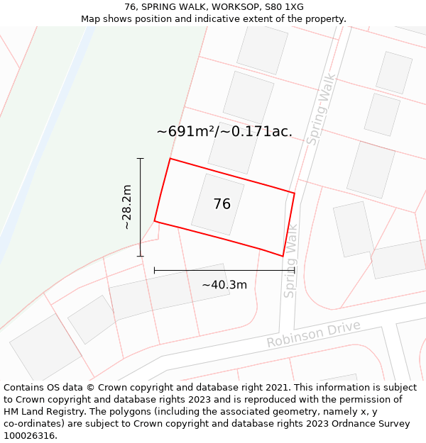 76, SPRING WALK, WORKSOP, S80 1XG: Plot and title map