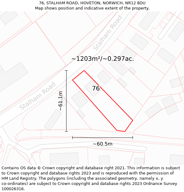 76, STALHAM ROAD, HOVETON, NORWICH, NR12 8DU: Plot and title map