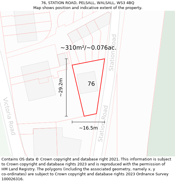 76, STATION ROAD, PELSALL, WALSALL, WS3 4BQ: Plot and title map