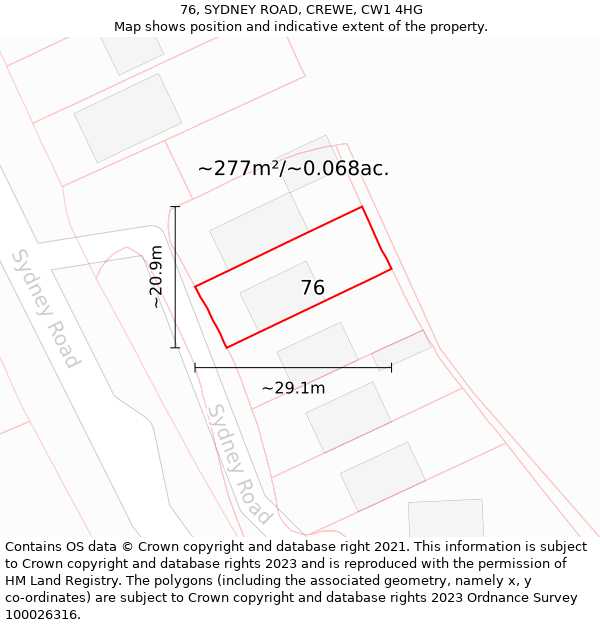 76, SYDNEY ROAD, CREWE, CW1 4HG: Plot and title map