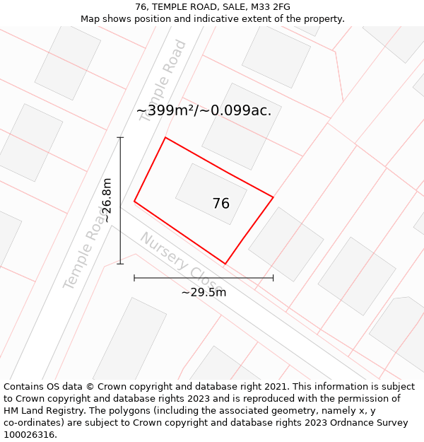 76, TEMPLE ROAD, SALE, M33 2FG: Plot and title map