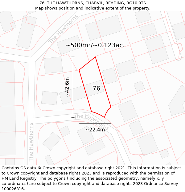 76, THE HAWTHORNS, CHARVIL, READING, RG10 9TS: Plot and title map