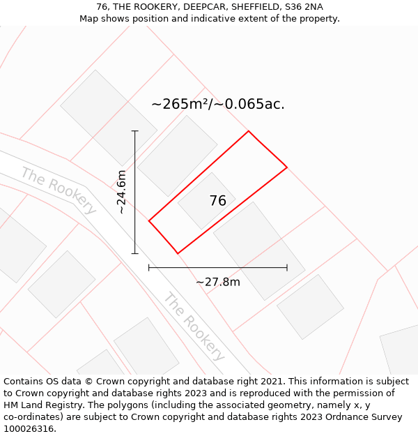 76, THE ROOKERY, DEEPCAR, SHEFFIELD, S36 2NA: Plot and title map