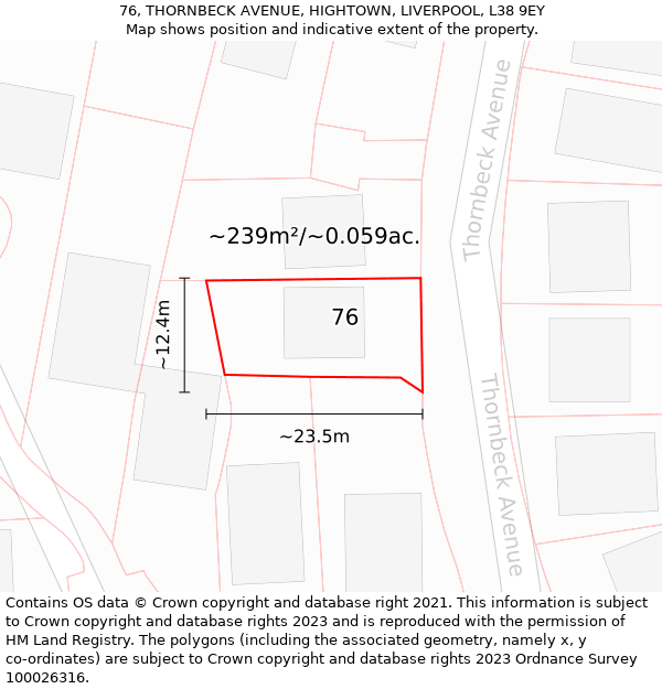 76, THORNBECK AVENUE, HIGHTOWN, LIVERPOOL, L38 9EY: Plot and title map