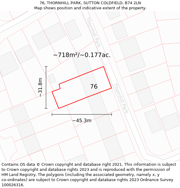 76, THORNHILL PARK, SUTTON COLDFIELD, B74 2LN: Plot and title map