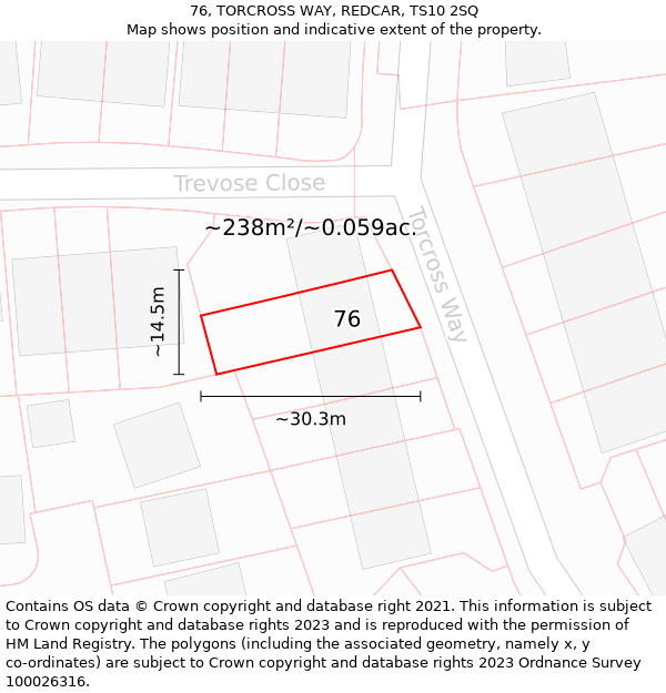 76, TORCROSS WAY, REDCAR, TS10 2SQ: Plot and title map