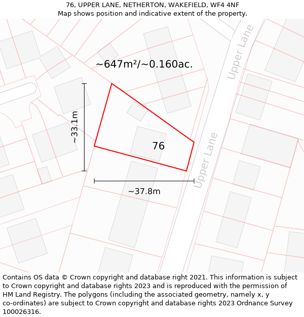 76, UPPER LANE, NETHERTON, WAKEFIELD, WF4 4NF: Plot and title map