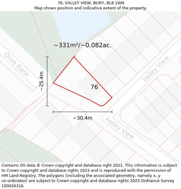 76, VALLEY VIEW, BURY, BL8 1WN: Plot and title map