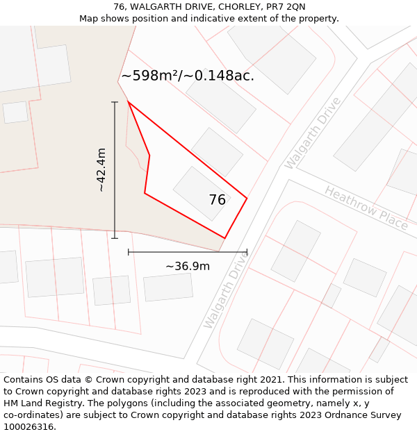 76, WALGARTH DRIVE, CHORLEY, PR7 2QN: Plot and title map