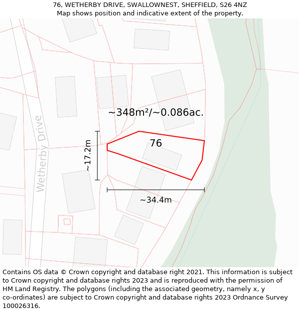 76, WETHERBY DRIVE, SWALLOWNEST, SHEFFIELD, S26 4NZ: Plot and title map