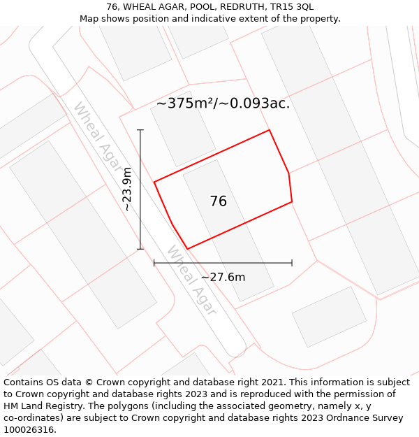 76, WHEAL AGAR, POOL, REDRUTH, TR15 3QL: Plot and title map